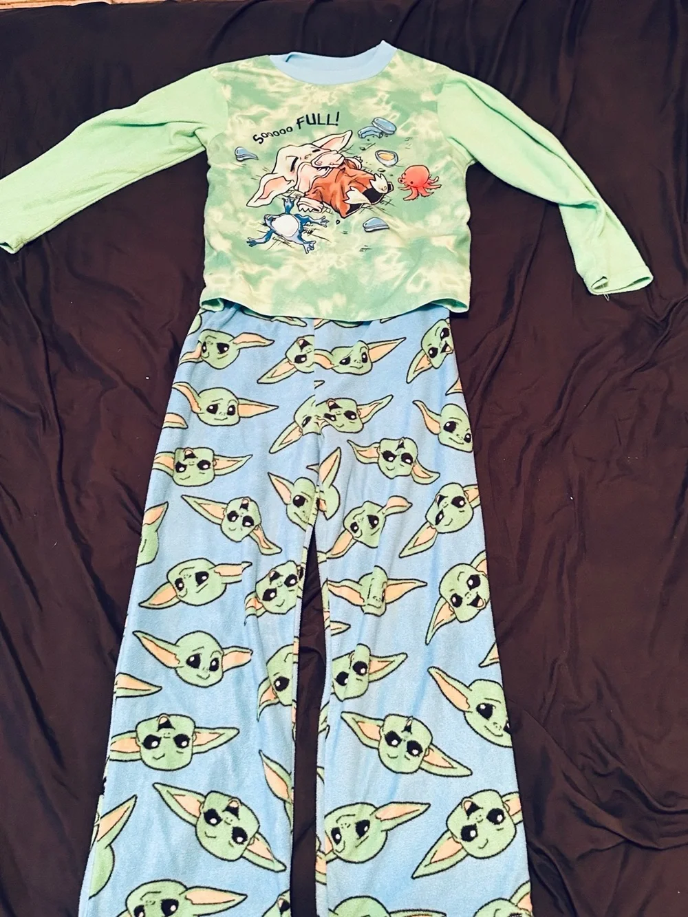 Star Wars Kids Two-Piece Mint Green & Light Blue Pajama Set with Grogu Print